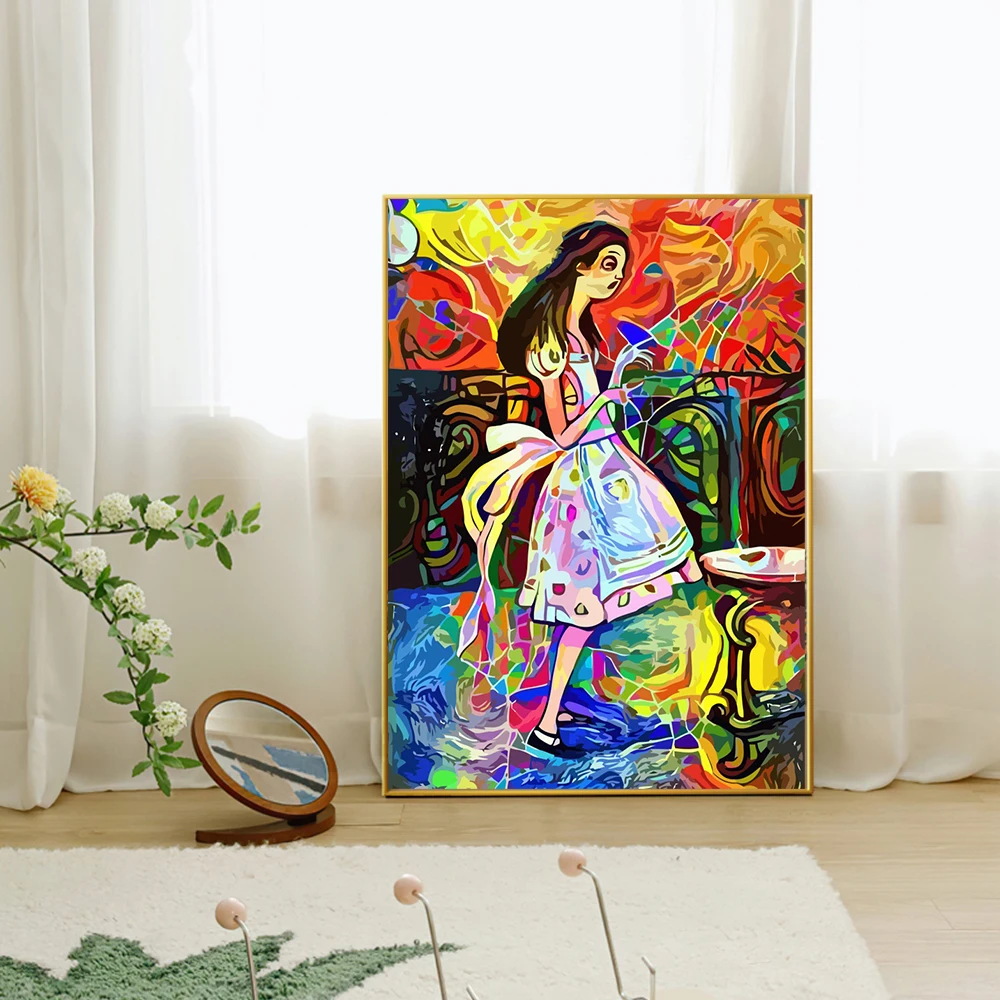 5D Сам Абстрактна картина на Алиса с диаманти, Цветно изкуство, Забавни Графити, Пълен Комплект за кръстат бод от мозайка С кристали, Домашен Декор