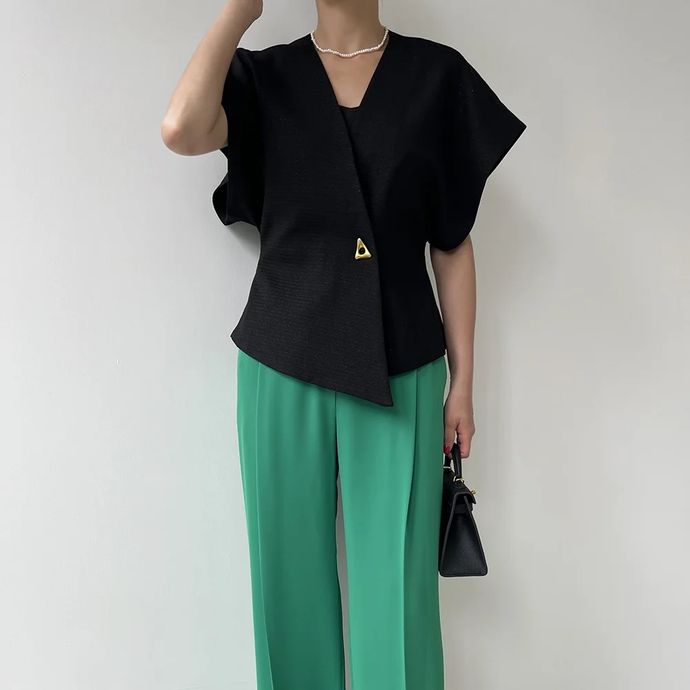 новост 2023 г., модни асиметрични блейзери в корейски стил с една катарама, жилетка, ежедневни дамски модни блузи