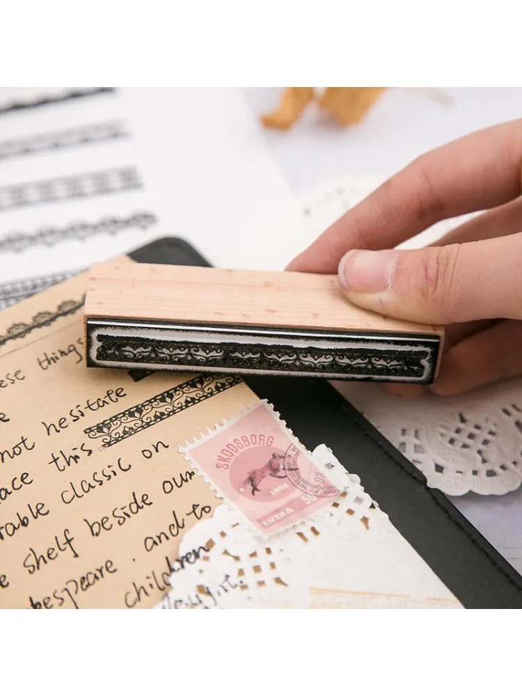 1 комплект Старинни дървени печати, Дантелен ленти, гумени печати Kawaii, пликове за scrapbooking, инструменти за производство на пощенски картички, канцеларски материали