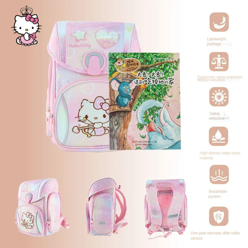 Ученически чанти Sanrio Кити голям капацитет за момичета, скъпа раница за учениците в началното училище, модерен и лесен