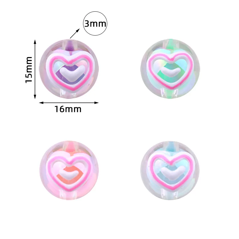 Цветни Капки Масло Выдалбливают Любов Сърцето Печат Ab Акрилна Пластмаса Дъвка Бижута Мъниста Украшение Аксесоар Материал 50шт 16 мм