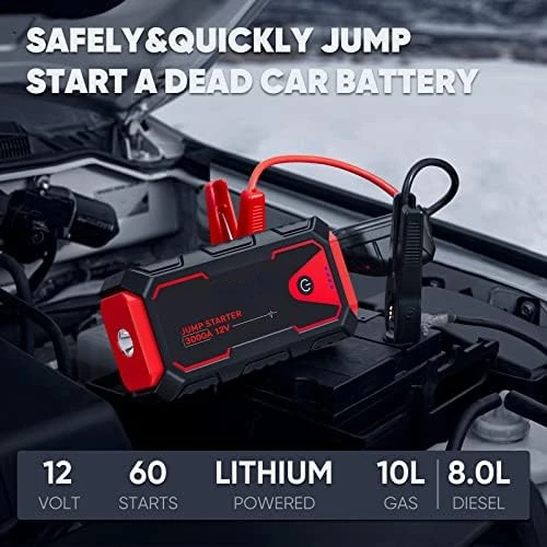Акумулаторна батерия Jump Starter 3000A Peak Jump Starter, 12 Акумулаторна кутия за акумулатора обем до 10 л Бензин или 8 л на дизеловия двигател Jump S
