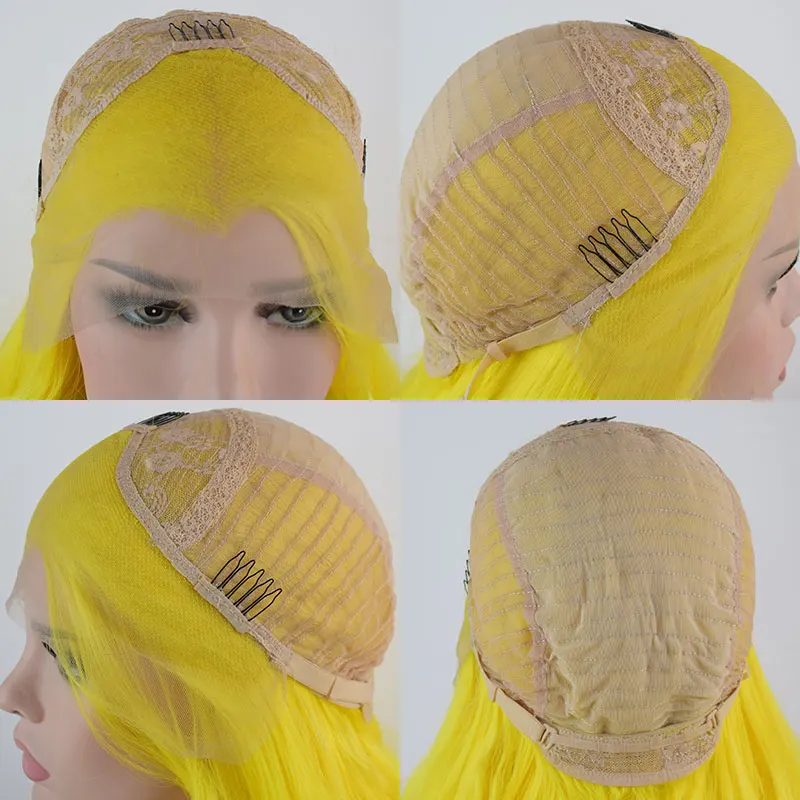 Перука от естествен Вълнисто синтетични дантела Отпред Жълто Бесклеевой Висококачествени Огнеупорни Влакнести Предварително Выщипанный Косата е Естествен За жени