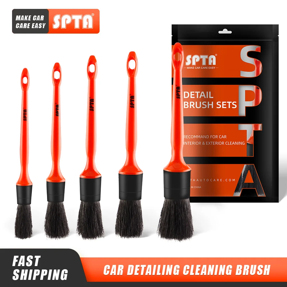 (Единична продажба), Четка за почистване на салон на автомобил с дръжка SPTA CarDetail и естествена кабаньей кожа за седалките, арматурното табло, изход на въздуха