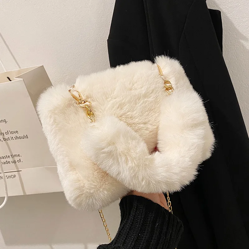 Дамски Есен-зима чантите В Ретро стил, модни меки плюшени Малки квадратни чанти с веригата, чанти през рамо, за да си официална вечеря, женски кроссбоди