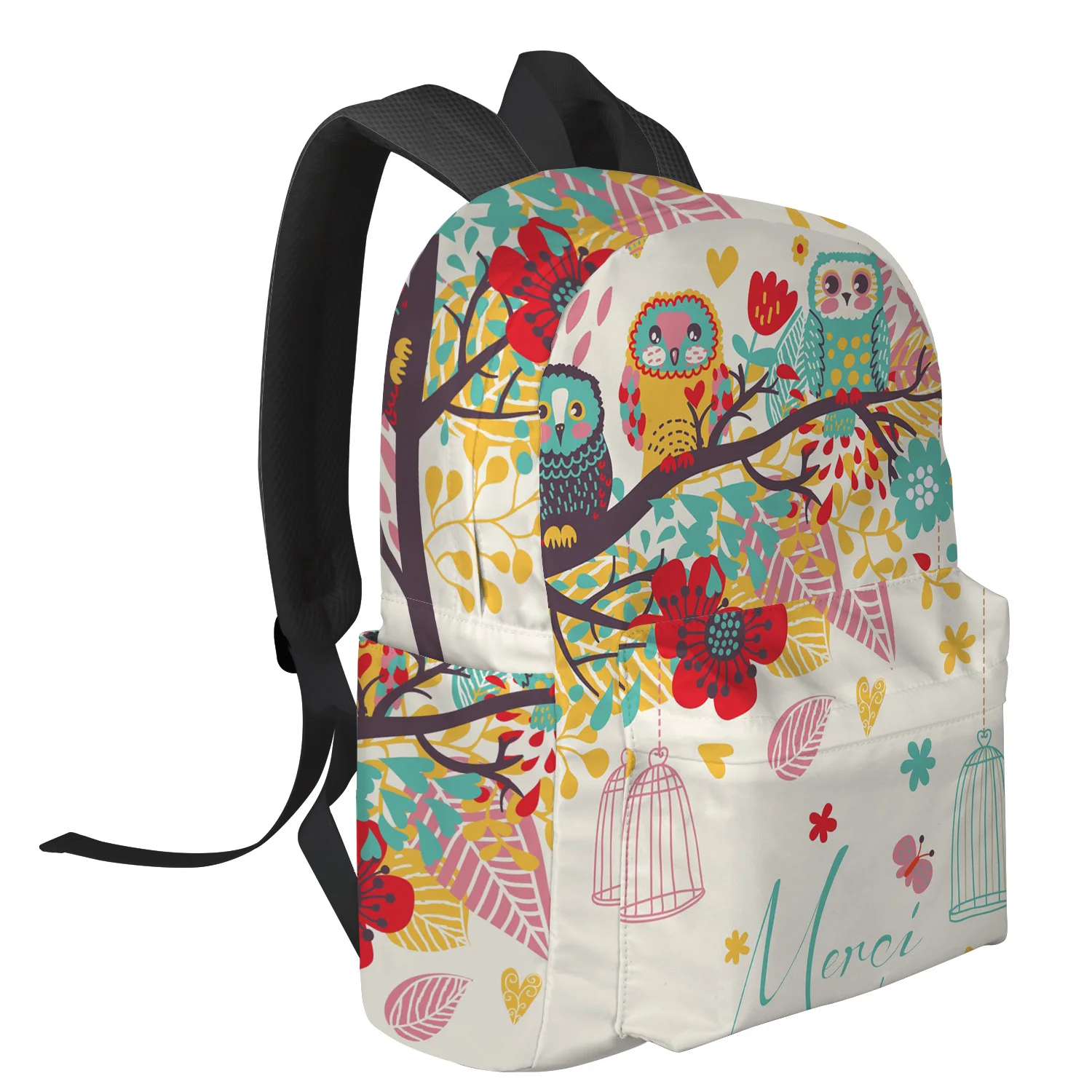 Мультяшная чанта с изображение на Совата и Цвете с Голям капацитет, Пътни Раници, Училищна чанта за тийнейджъри, дамски чанти за лаптопи, Раница