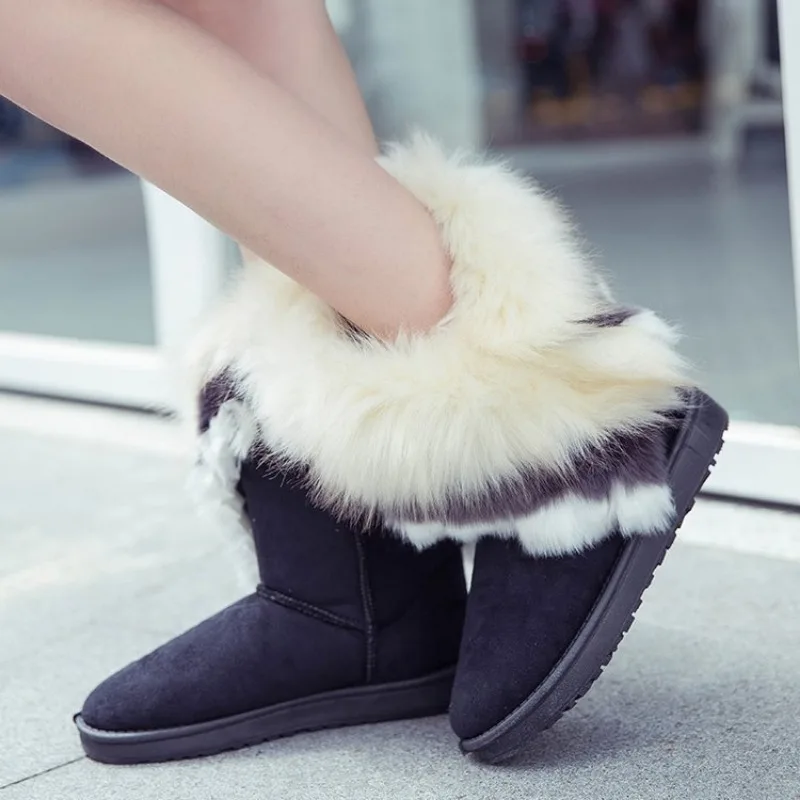 Новост 2024 г., Есенно-зимни Зимни обувки Голям Размер в Европейския и американския стил, Нови Сгъстено нескользящие плюшени Зимни Обувки на меху със средна Дължина, с кръгло бомбе