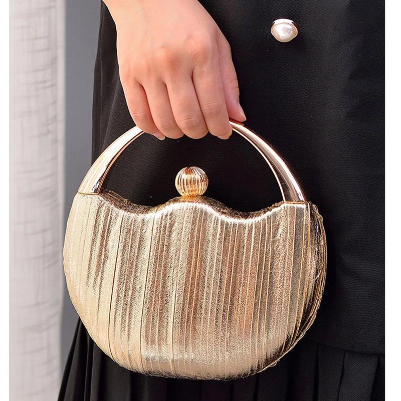 дамски луксозни чанти, кръгли клатчи, Елегантна сватбената чанта през рамо, вечерни чанти за партита, сребърен, златен, червен, черен, малък портфейл B581