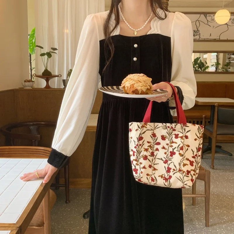 0571 Художествена Вельветовая тканая чанта Ins в корейски стил, чанта за обяд, за студентки, чанта за крайградски пътувания, клатч за бъги