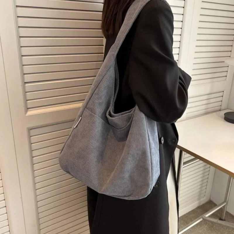 Холщовая дамска чанта-тоут на рамото, Вельветовая Проста Ежедневна дизайнерска чанта с голям капацитет за жени, пътна однотонная чанта за пазаруване