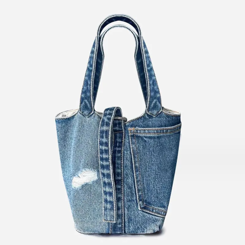 Реколта дамска чанта, универсална женска чанта, жан чанта кофа и модерен дизайн, ежедневен чанта-кошница за зеленчуци с голям капацитет