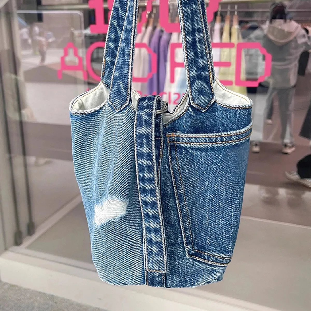 Реколта дамска чанта, универсална женска чанта, жан чанта кофа и модерен дизайн, ежедневен чанта-кошница за зеленчуци с голям капацитет