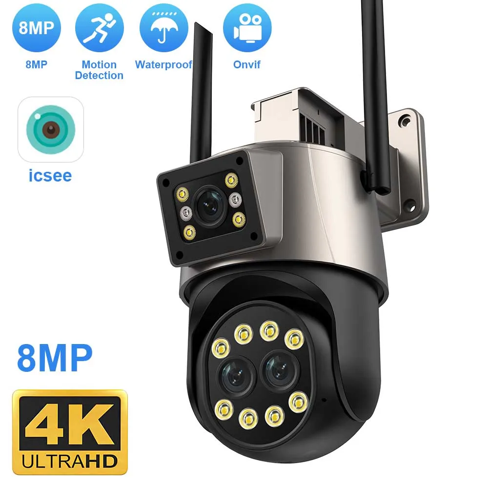 8MP 4k IP камера Wifi Външна Камера С три Лещи 8-кратно Увеличение Ai Human Detect Автоматично Следене на Wifi Surval Помещение Onvif Подкрепа iCSee