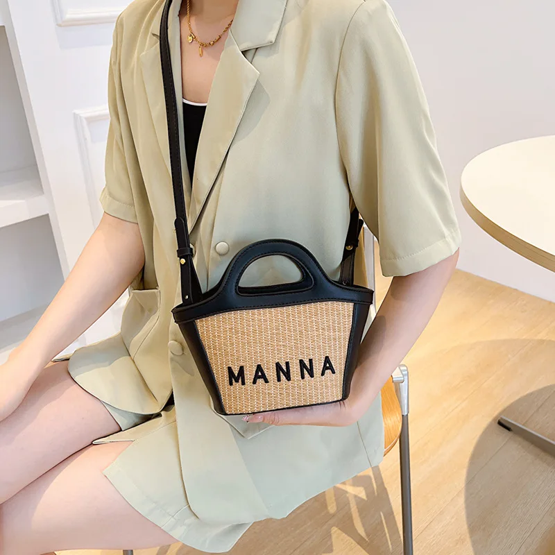 2023 модерна дамска чанта на едно рамо в ретро стил, чанта през рамо, слама мини чанта от изкуствена кожа, чанта за количка, чанта за срещи