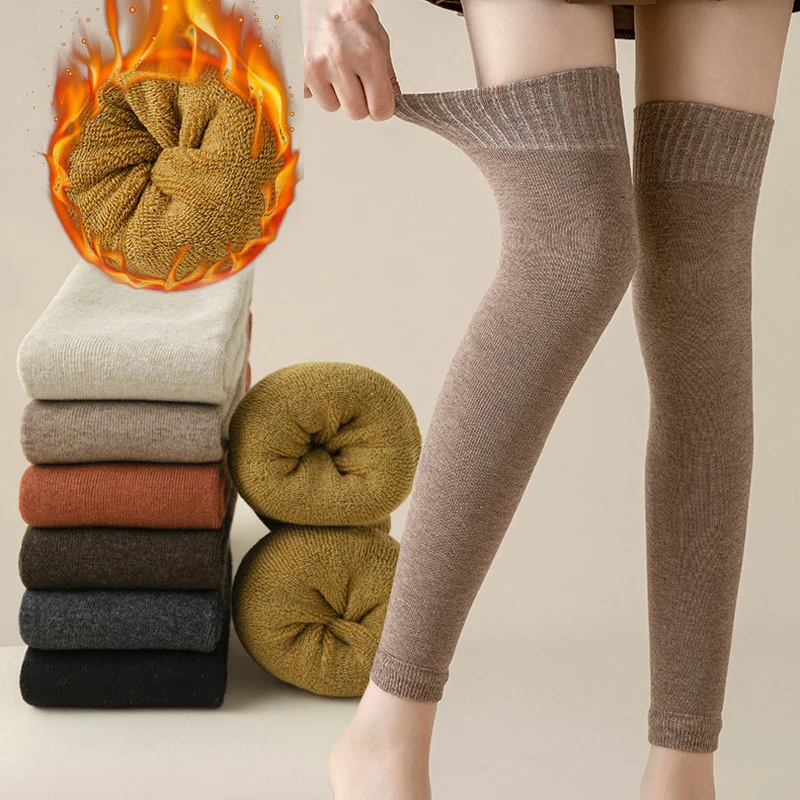 Есенно-зимни Дамски обикновена топли чорапи до бедрото чорапи над коляното, Дълги гамаши с топли белезници, Дълги чорапи
