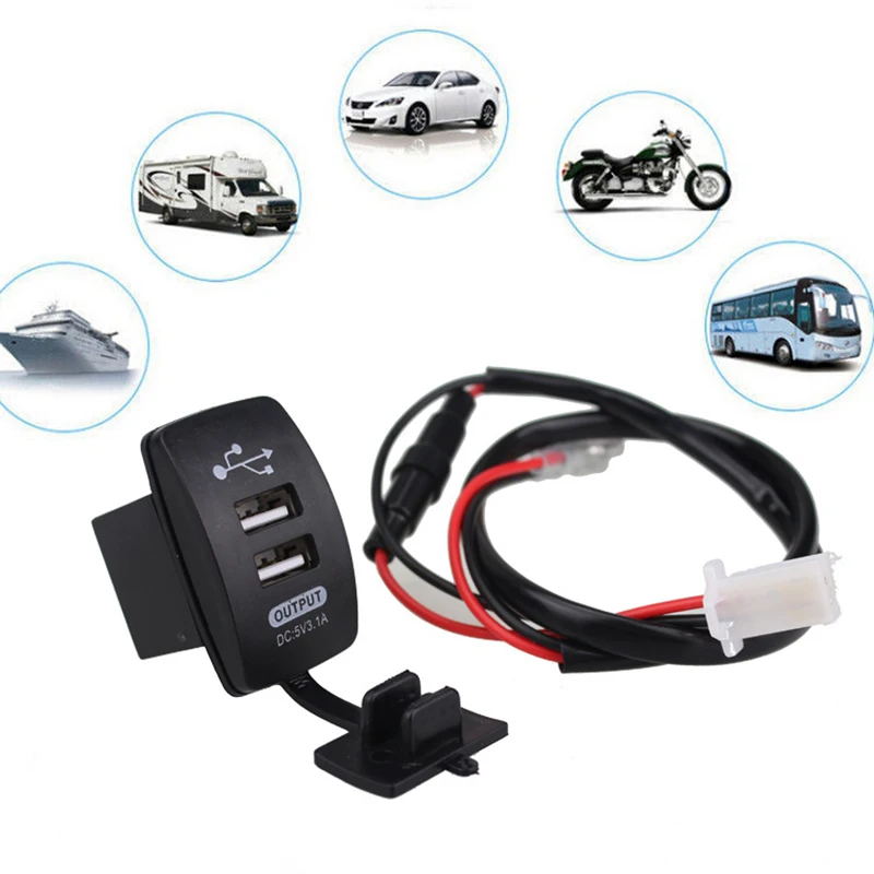Зарядно за кола с два USB конектори 12-24 В, От 5 В 3.1 A, Универсално автоматично зарядно устройство за кола, мотоциклет, электромобиля, квадроцикла, лодки