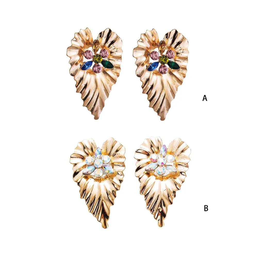 1 Чифт Обеци във формата на листа, блестящи многоцветни бижута с кристали в бохемски стил, висящи бижута за сватбения банкет, ежедневни облекла
