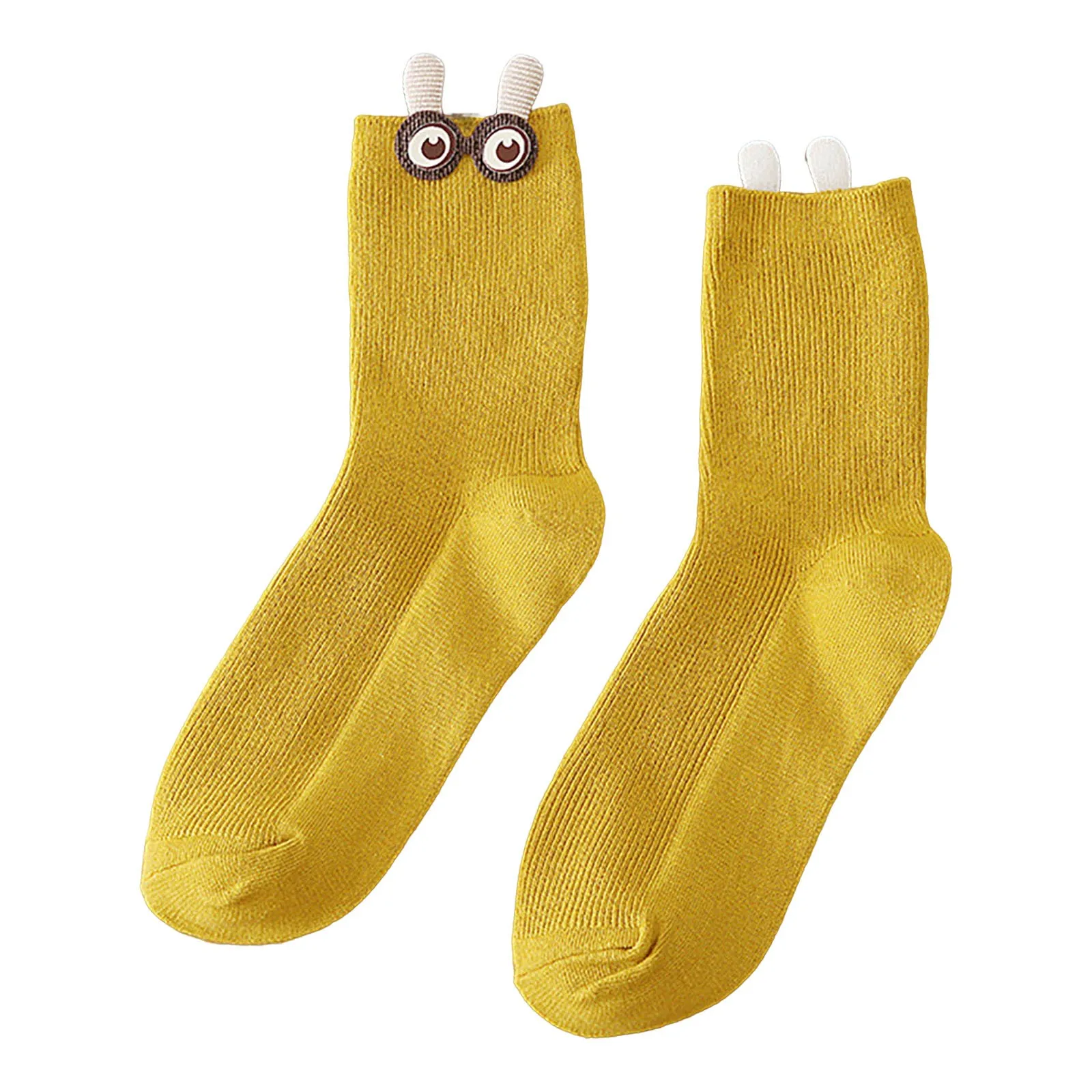 Жена Пролетно-есенен стил, Двойна игла, вертикална ивица, 3D Забавни Големи очи, Чорапи със средна ръкав, Държач за чорапи
