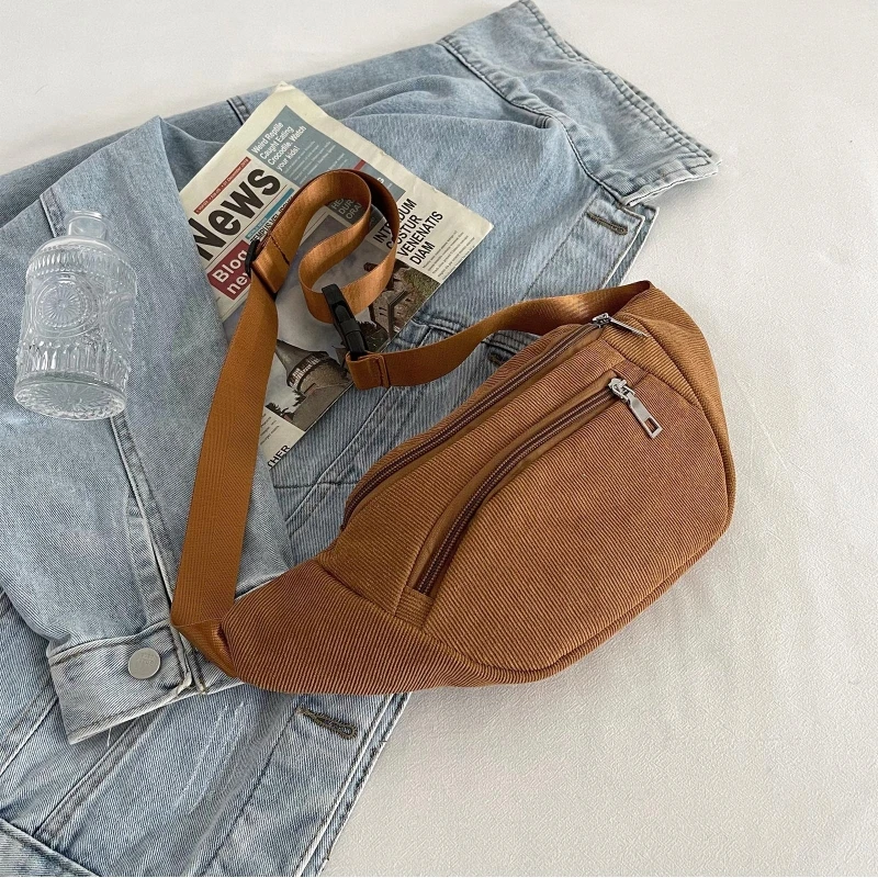 Вельветовая поясная чанта с цип, Отличителни чанти, Прашка, Спортна пътна модерна чанта за телефон за момичета, Дамски поясная чанта