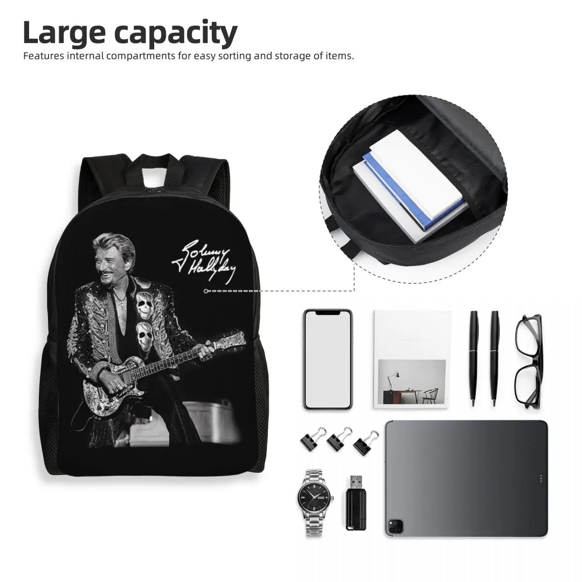 Раница за лаптоп Johnny Hallyday, мъжки и дамски модерна чанта за студенти, чанта за френската певица на рок музиката