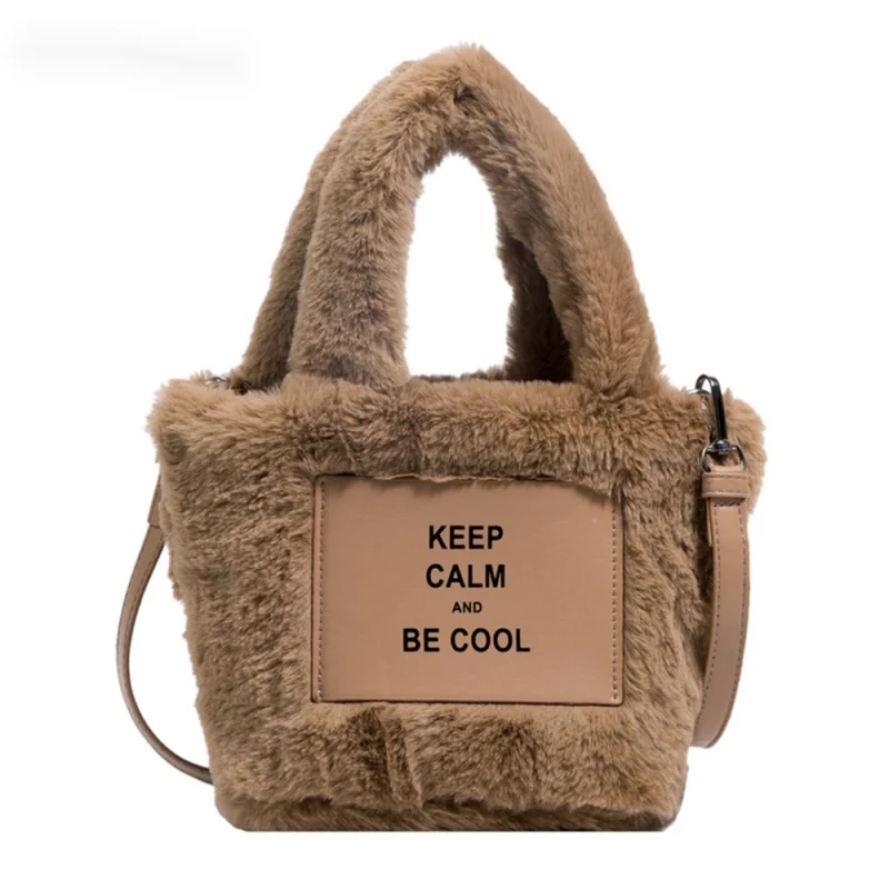 Дамски плюшени чанти, есенно-зимна Нова чанта-кофа, чанта-месинджър с надпис, чантата и чанти, Висококачествена чанта