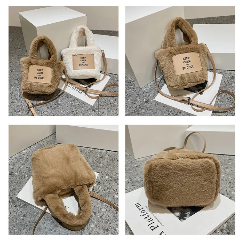 Дамски плюшени чанти, есенно-зимна Нова чанта-кофа, чанта-месинджър с надпис, чантата и чанти, Висококачествена чанта