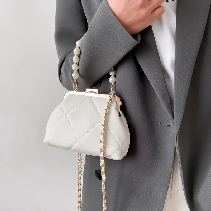 Стилна чанта с перлата на клипс, Женски празничен клатч, Сватбената чанта през рамо, Вечерни чанти, чанти за през рамо, Летни плажни чанти