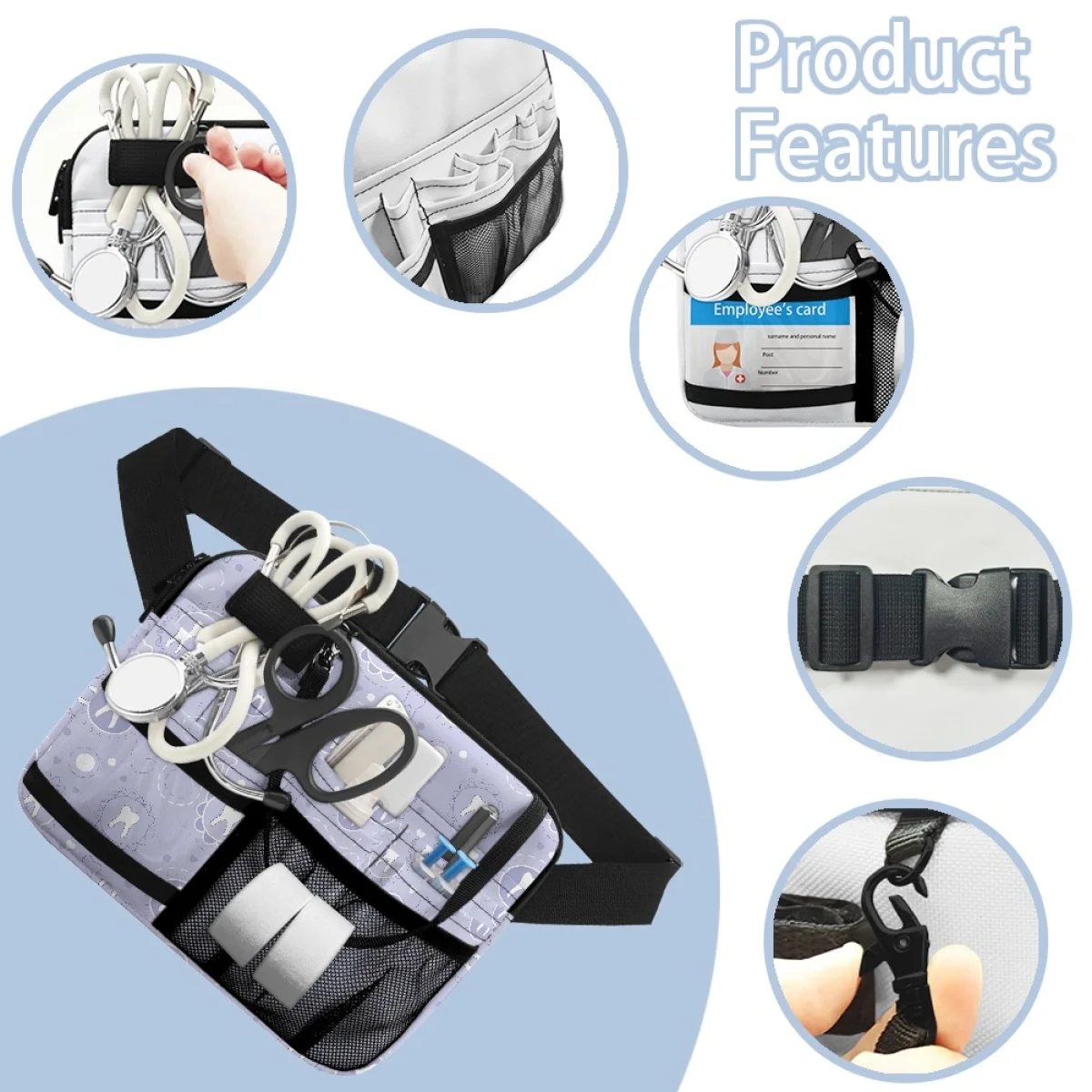 Модерен Стоматологичен Преносима Регулируема Поясная чанта с множество джобове, Органайзер за медицински инструменти, Поясная чанта за стетоскопов, Превръзка, ножици