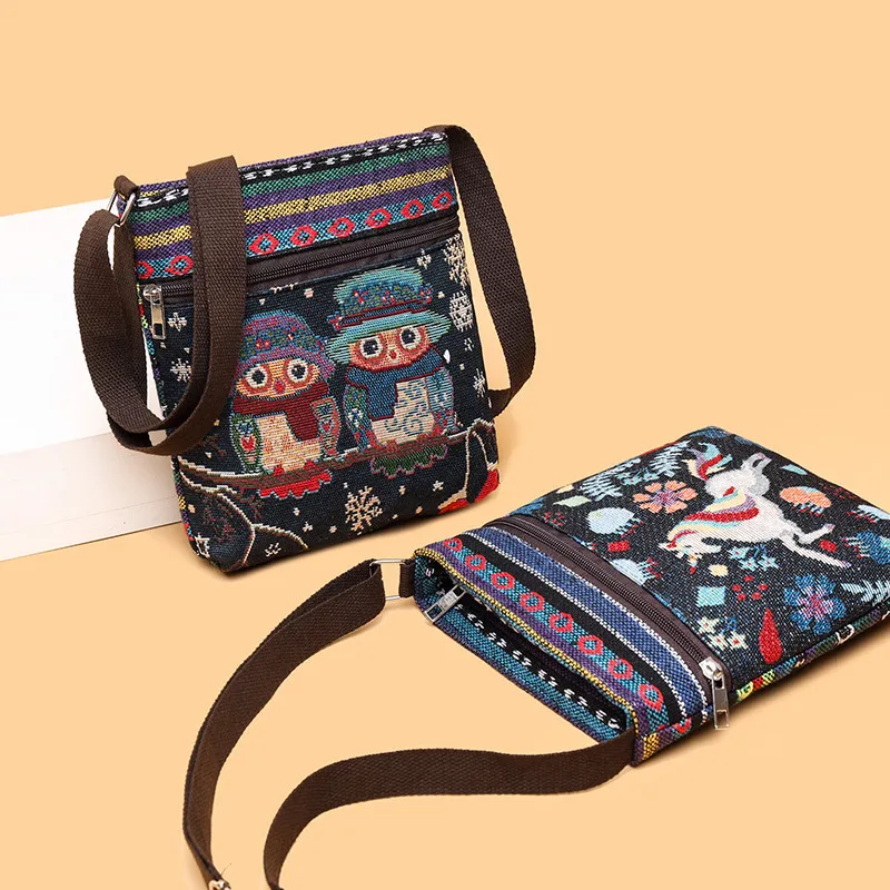 Дамски Чанта през рамо, чантата си за телефон, Чанта, Етнически стил, Бродирана Чанта-месинджър, Ретро, Малко холщовая чанта Bolsa