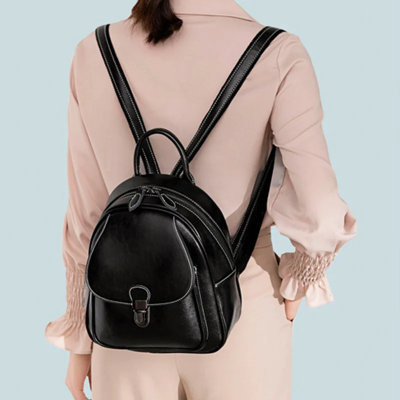 Жена раница, Малка училищна чанта, Модерен дизайн, Всекидневни Женски раница за пътуване от естествена кожа, Раница