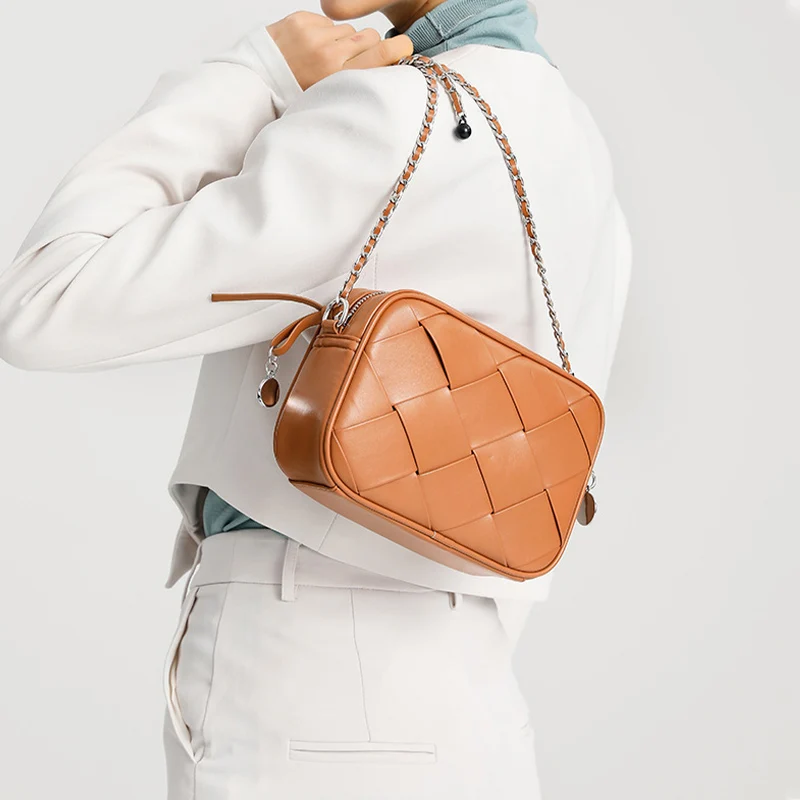 Модни чанти за рамо, Жените Висококачествен изплетен малка квадратна чанта от изкуствена кожа, дамски Луксозен Дизайнерски Елегантна черна чанта-месинджър през рамо