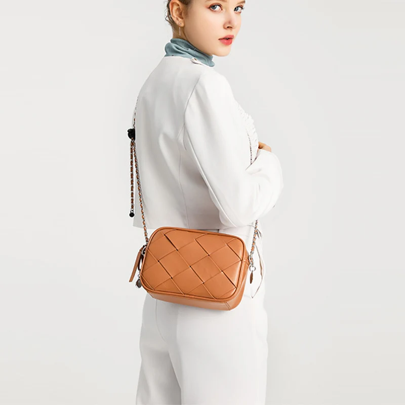 Модни чанти за рамо, Жените Висококачествен изплетен малка квадратна чанта от изкуствена кожа, дамски Луксозен Дизайнерски Елегантна черна чанта-месинджър през рамо