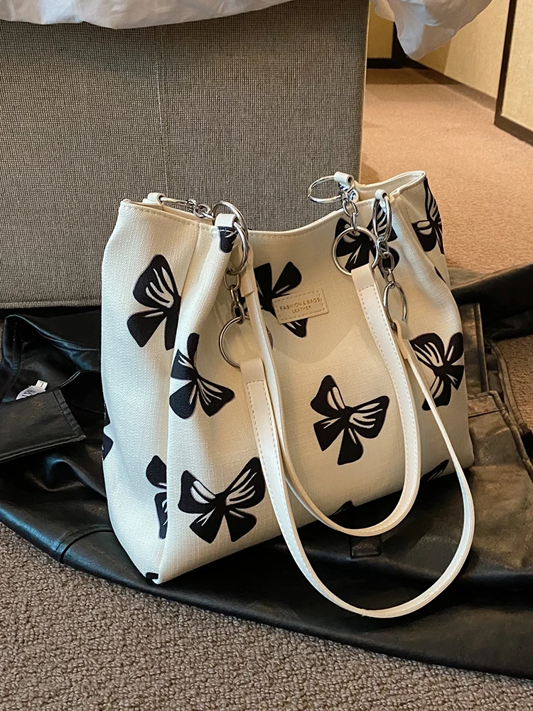 Модерен дамски холщовая чанта през рамо с лък, Прости дамски чанти, за пазаруване с Голям капацитет, Ежедневни дамски чанти-тоут за пътуване до работа