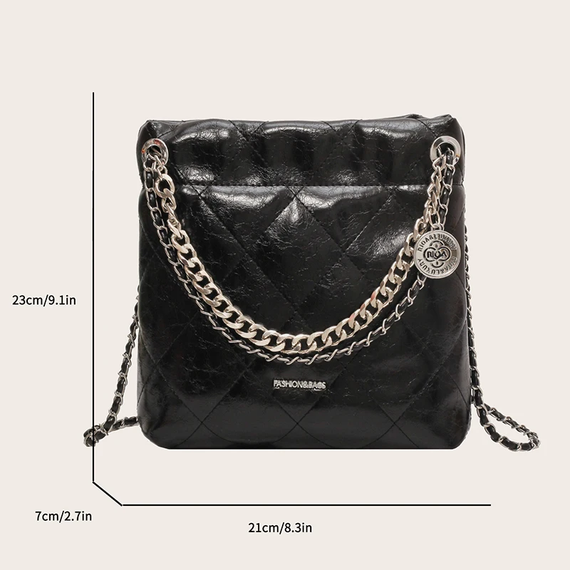 Модни малки чанти-ведерки по рамото за жени 2023, трендови чанти-слинги през рамо Дамски чанти през рамо с веригата от изкуствена кожа, чанти през рамо