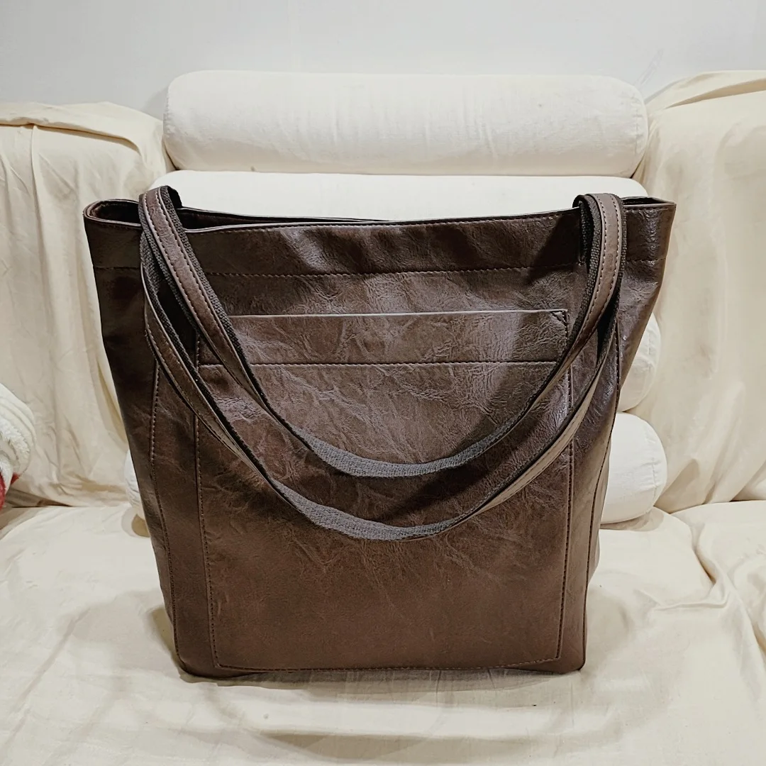 Чанти-тоут от мазна восък на кожата в ретро стил, просто женствена чанта за крайградски пътувания, чанта през рамо 01-SB-fgxkbd