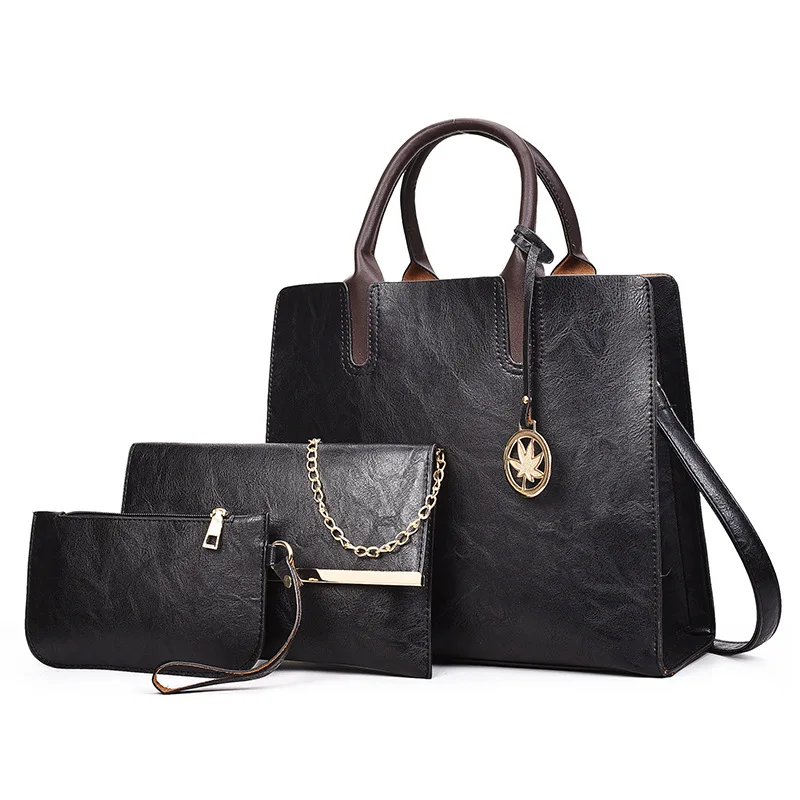 Дамски модни чанти-тоут от изкуствена кожа в ретро стил 3 В 1, Дамски Ежедневни чанти-месинджър от изкуствена кожа с принтом личи, комплект от 3 теми