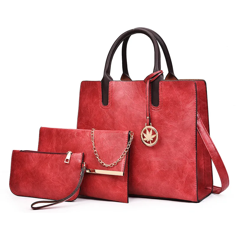 Дамски модни чанти-тоут от изкуствена кожа в ретро стил 3 В 1, Дамски Ежедневни чанти-месинджър от изкуствена кожа с принтом личи, комплект от 3 теми