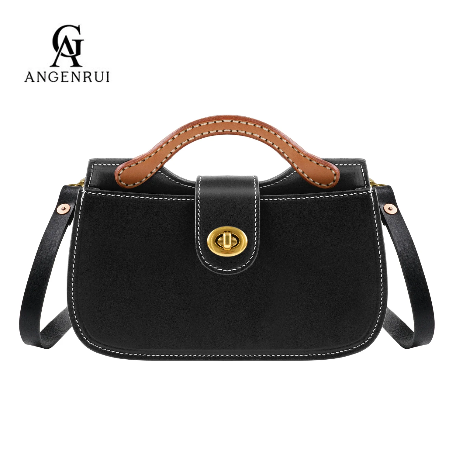 Дамска чанта ANGENGRUI ръчно изработени от кожа растително дъбени в ретро стил, обемна чанта-месинджър през рамо, малка