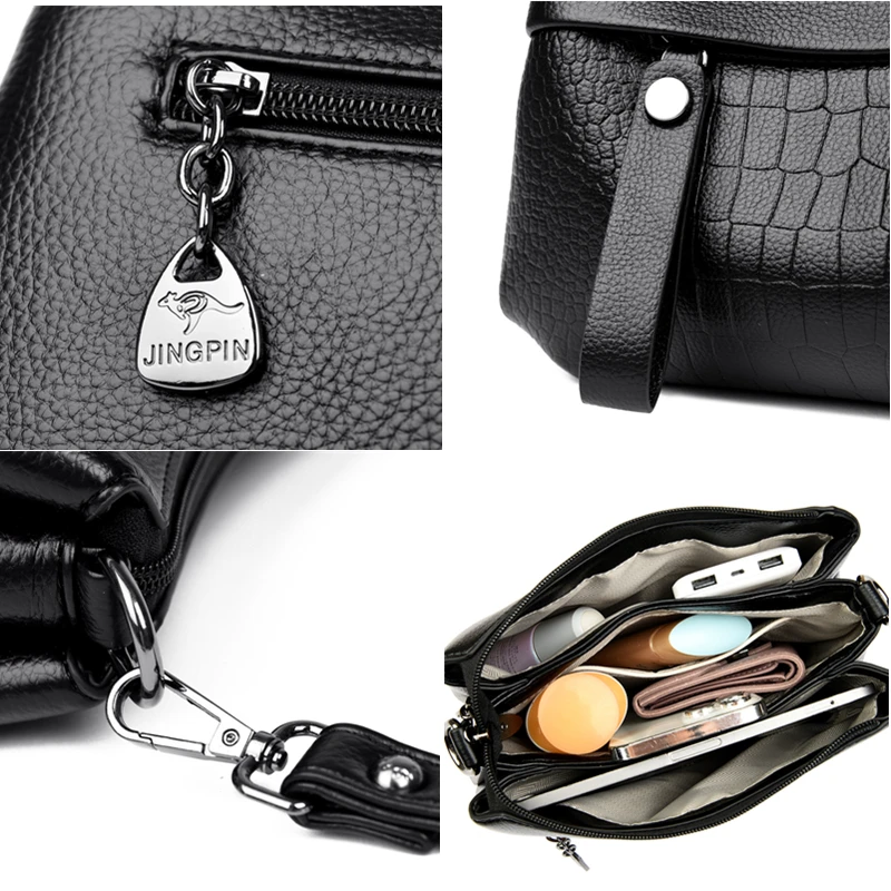 Луксозна чанта през рамо с изображение на Крокодил, 3 пласта, Женствена чанта от мека кожа, дамски брандираната чанта-месинджър Голям капацитет