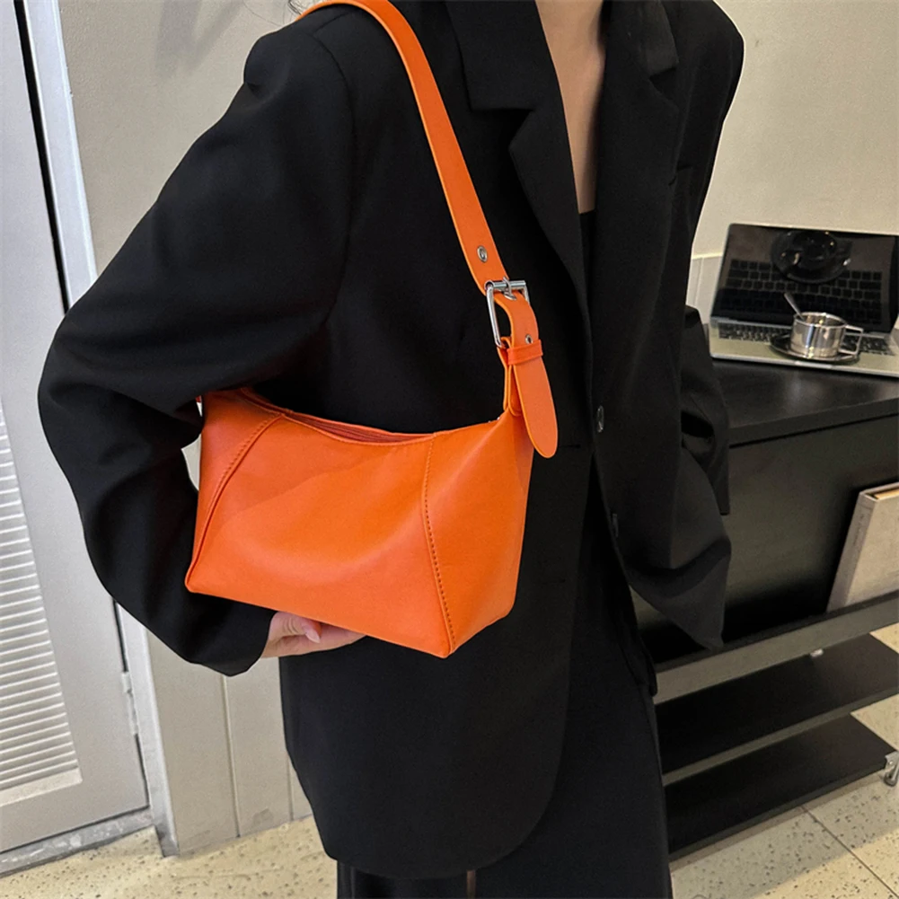 Дамски чанта под мишниците Y2K, чанта с горната дръжка, однотонная чанта от изкуствена кожа с цип и регулируема каишка, дамска чанта за всеки ден, за да пътуват до работа