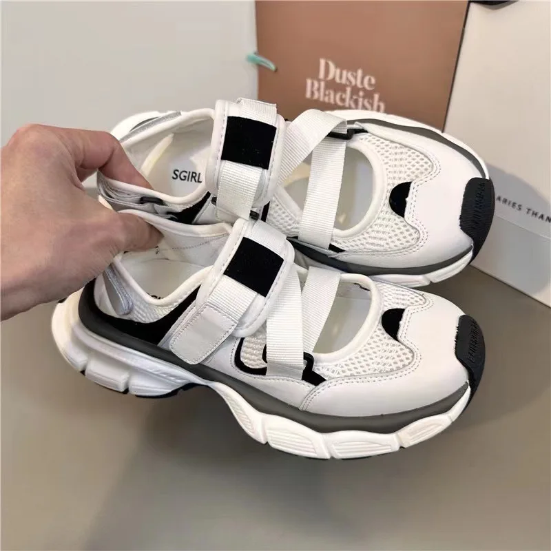 Съдържание на пакета Спортни Сандали, Дамски 2023 Нови Летни Ежедневни Дишащи спортни сандали с кухи дебело дъно