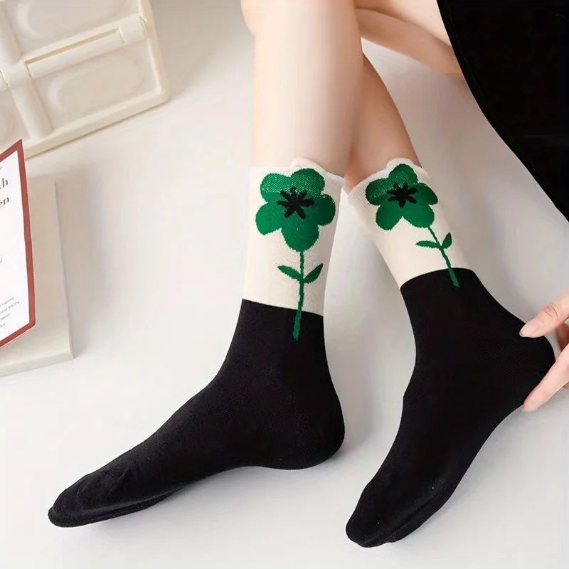 1 Чифт чорапи със средна дължина, с шарени лалета, за удобните и модерни на еластични чорапи със средна дължина