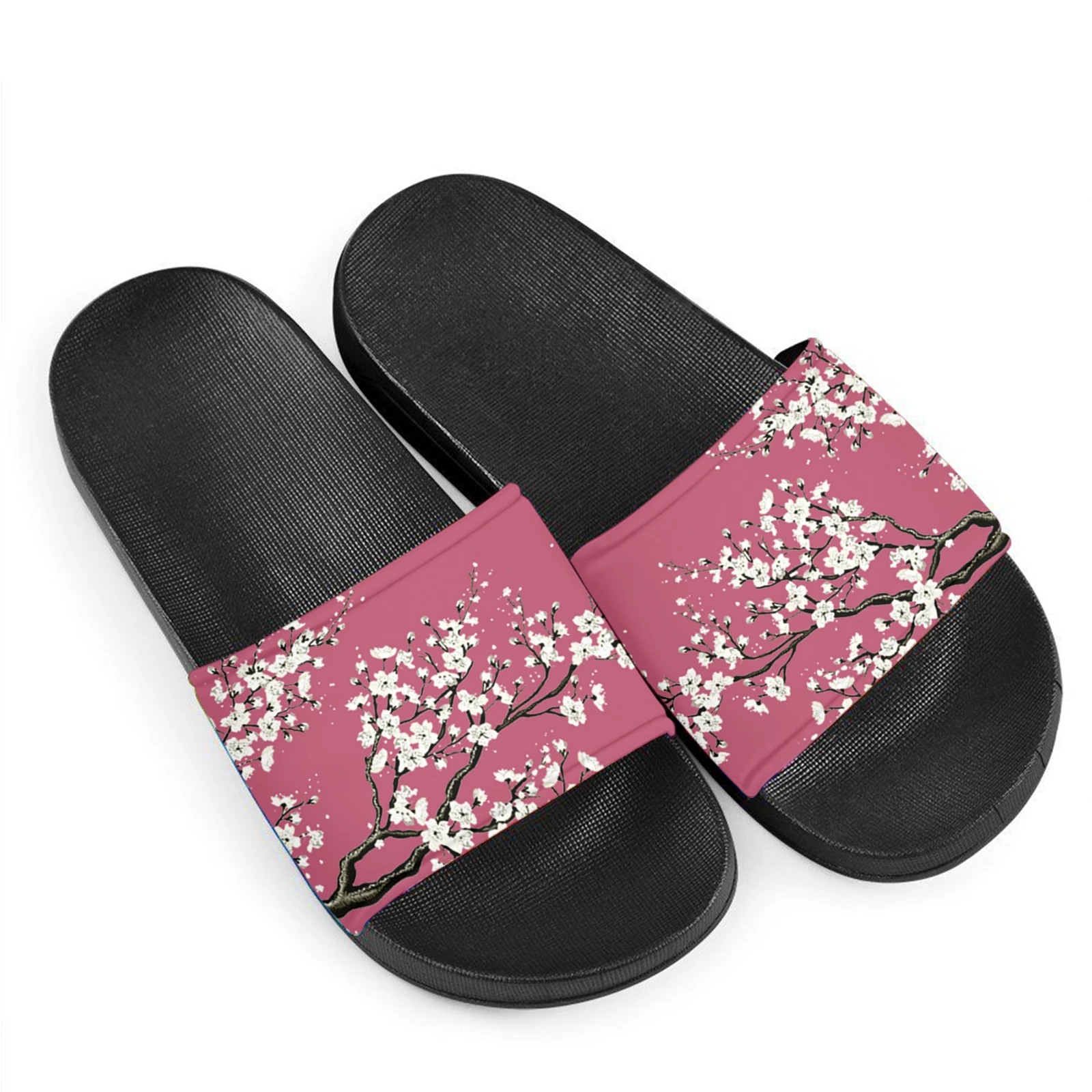 ELVISWORDS Прасковен цвят, черешов цвят, Розови дамски чехли, Удобни летни сандали, обувки на плоска подметка с цветен модел по индивидуална поръчка на