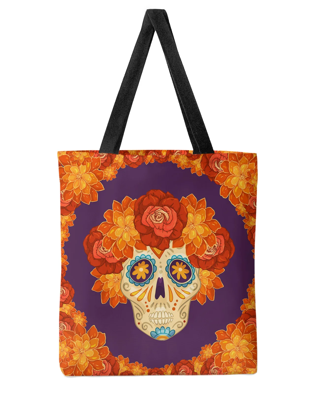 Мексиканска цвете чанта с черепа на Хелоуин за жени, холщовая чанта за пазаруване за многократна употреба студентски чанти за рамо