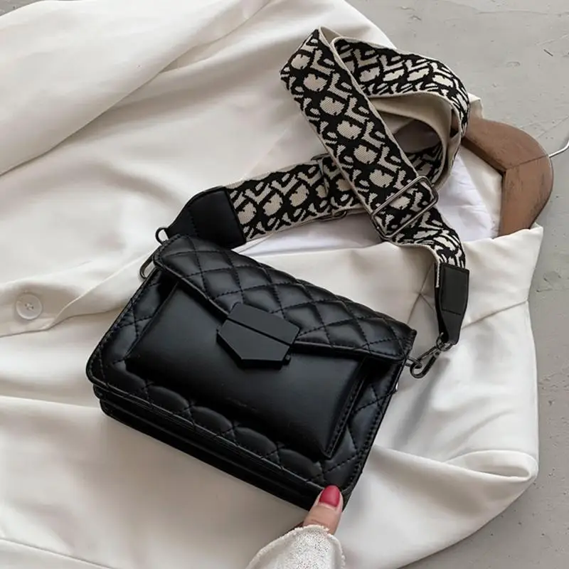 Нови модни луксозни чанти с веригата под формата на диамант, Пролетната дамска чанта от изкуствена кожа, чанта с широк пагон, чанти през рамо, женствена чанта