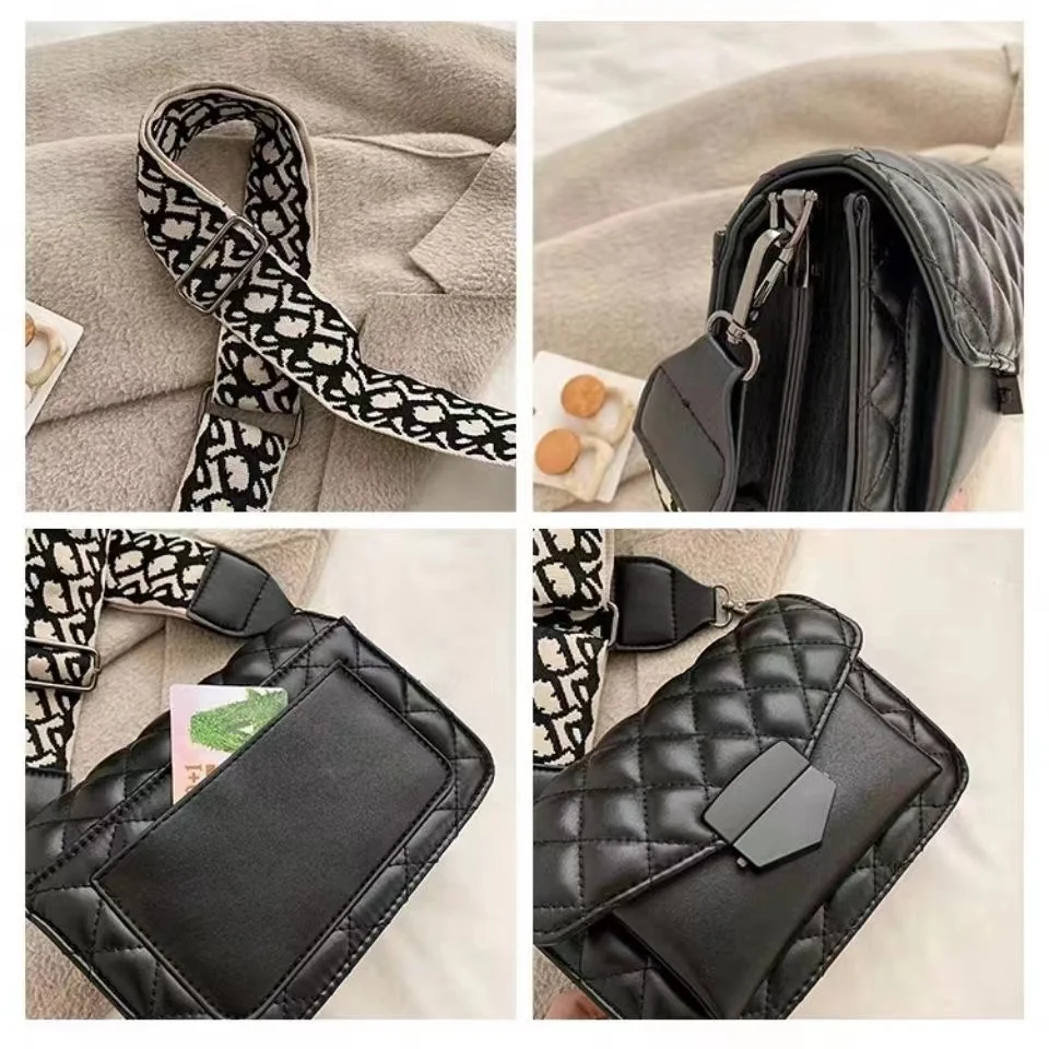 Нови модни луксозни чанти с веригата под формата на диамант, Пролетната дамска чанта от изкуствена кожа, чанта с широк пагон, чанти през рамо, женствена чанта