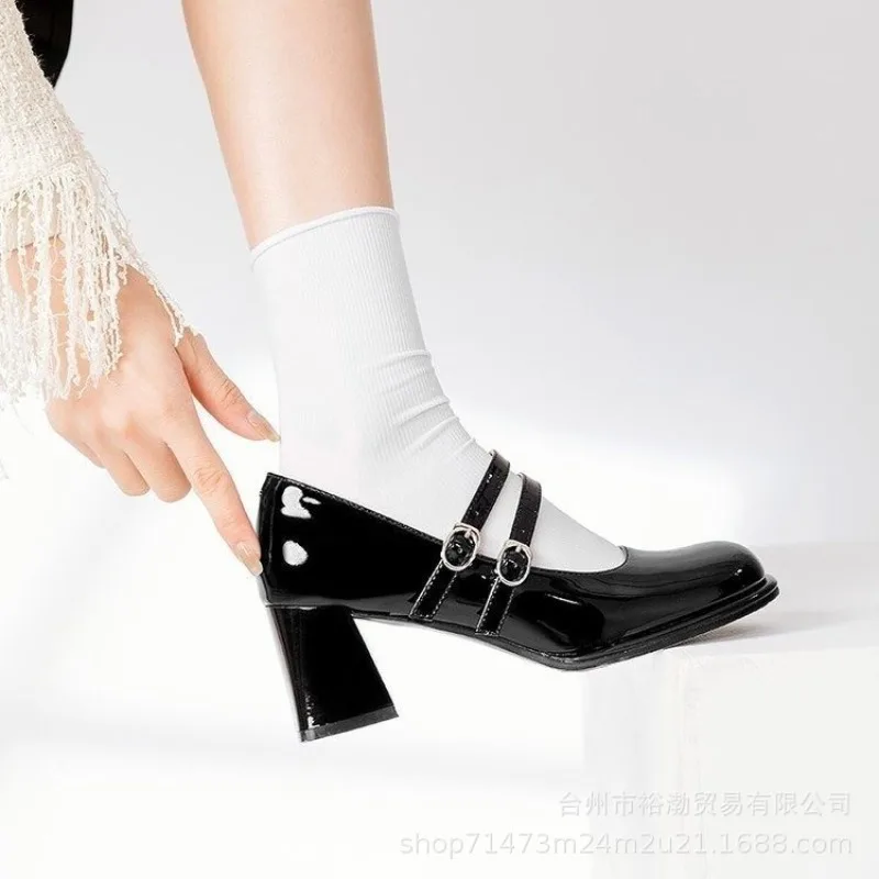 Дамски Новата реколта обувки Mary Jane В дебелите обувки, модни фини обувки на висок ток с Квадратни пръсти