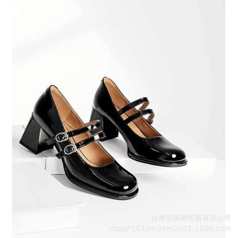 Дамски Новата реколта обувки Mary Jane В дебелите обувки, модни фини обувки на висок ток с Квадратни пръсти