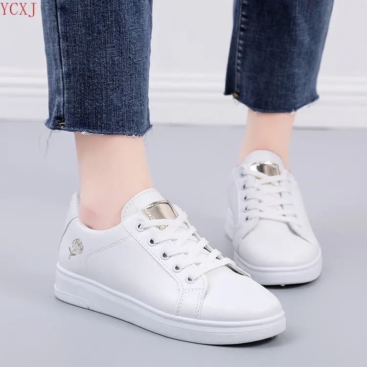 Дамски малки бели обувки, Нова дамски обувки на корейската версия, Дамски училищни обувки, студентски ежедневни обувки, спортни обувки на плоска подметка
