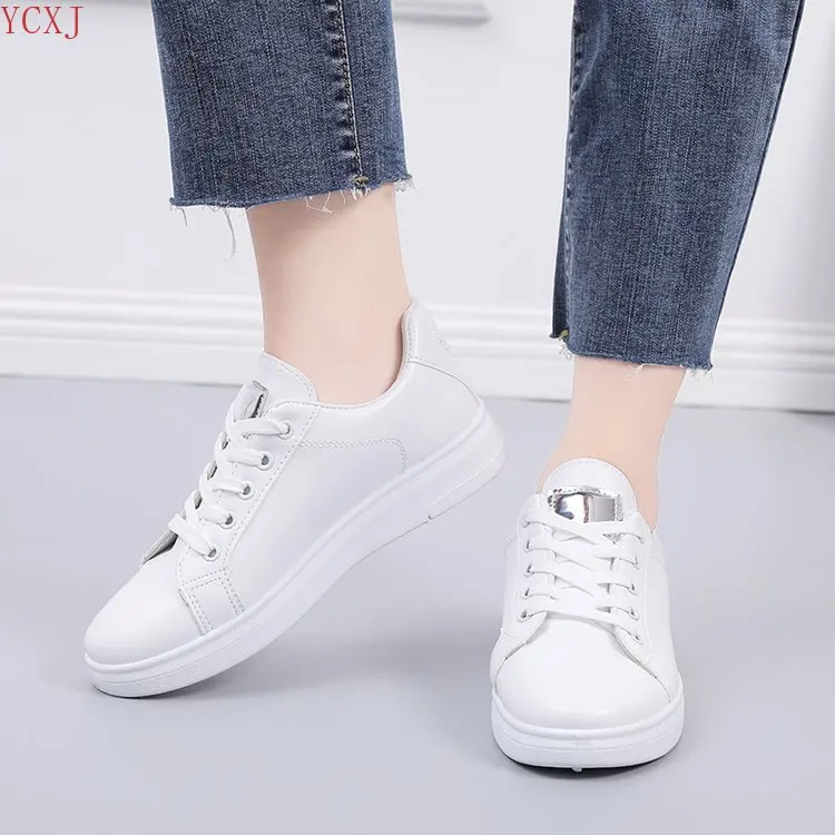 Дамски малки бели обувки, Нова дамски обувки на корейската версия, Дамски училищни обувки, студентски ежедневни обувки, спортни обувки на плоска подметка